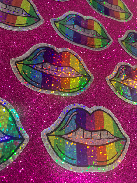 Rainbow Lips glitter sticker