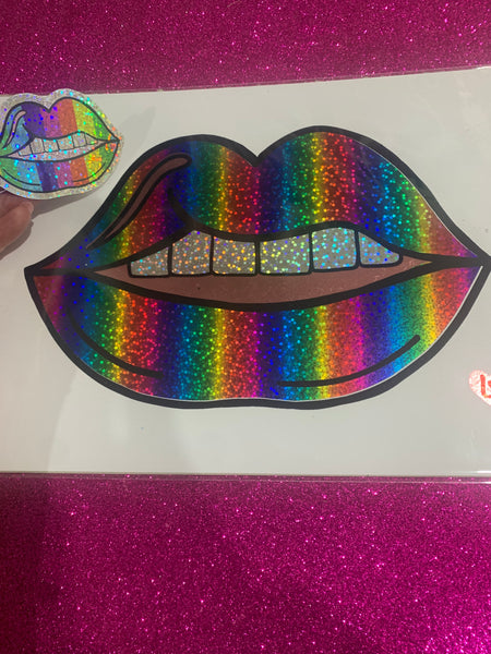 Rainbow Lips glitter sticker