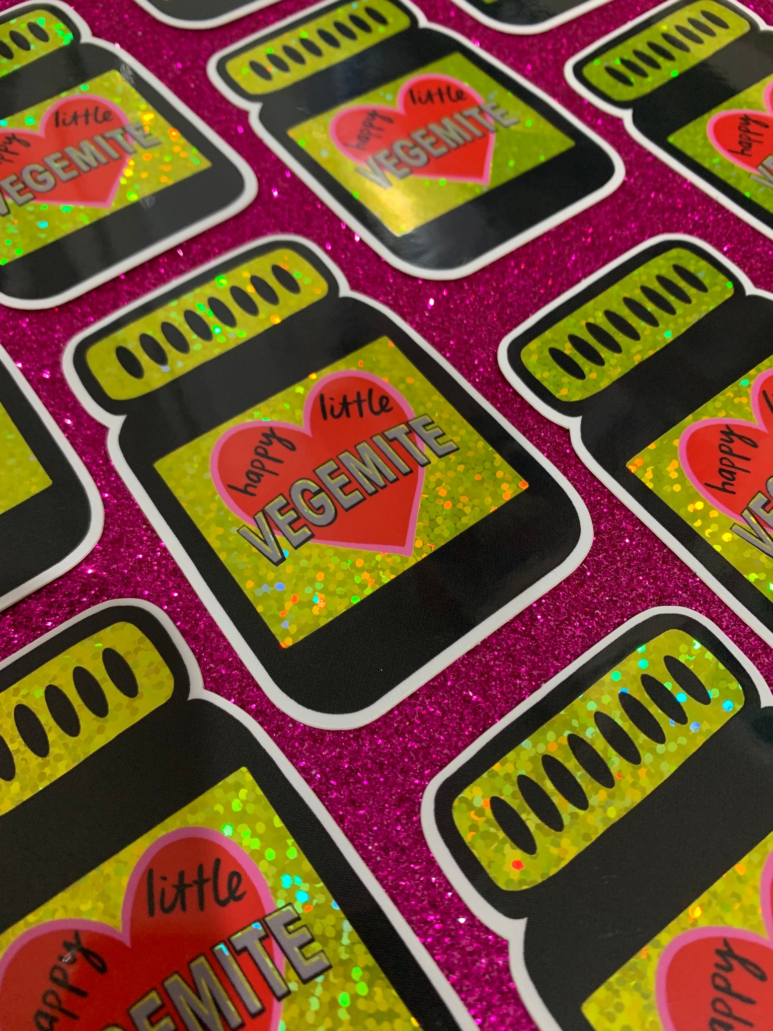 Happy Little Vegemite glitter sticker