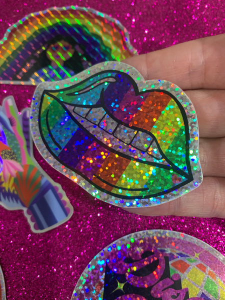 Rainbow Lips glitter sticker