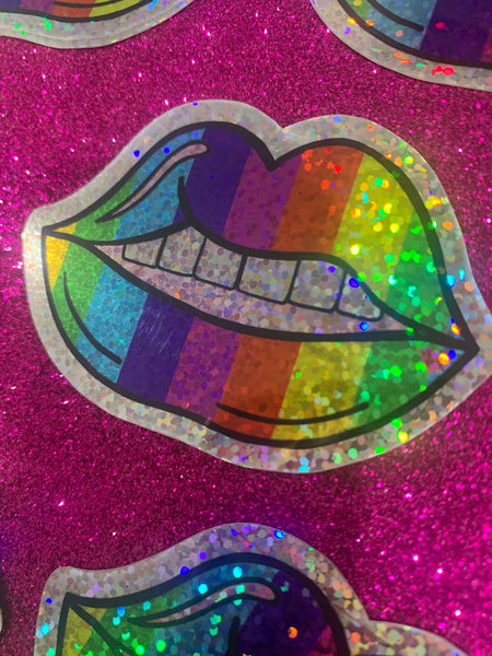 Rainbow Lips glitter sticker