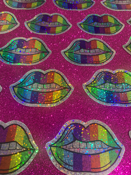 Rainbow Lips glitter sticker